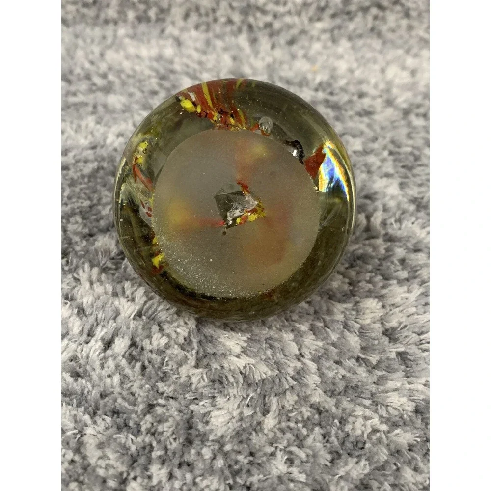 4 Hand Blown Art Glass Paperweight Bubble Sphere Yellow‎ Orange Blue Red